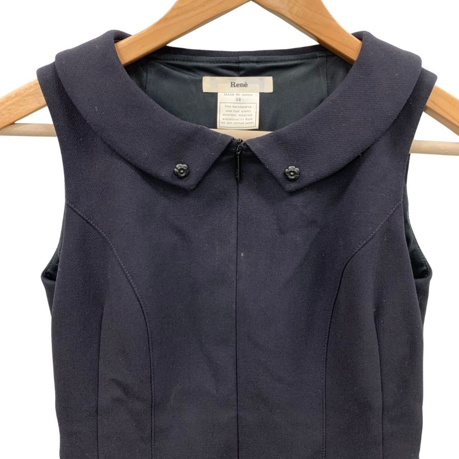 中古◆ルネ ノースリーブワンピース フラワーボタン ネイビー レディース サイズ34 Rene 【AFB39】