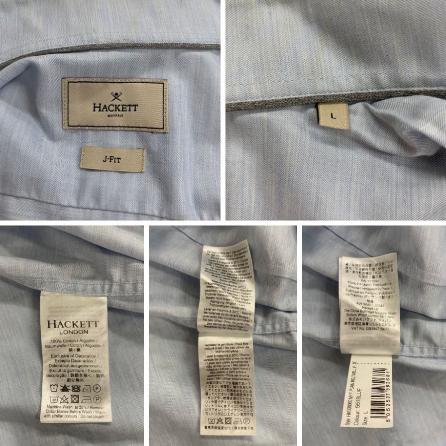 美品◆ハケット メイフェア シャツ J-FIT コットン サイズL メンズ ブルー HACKETT MAYFAIR 【AFB39】