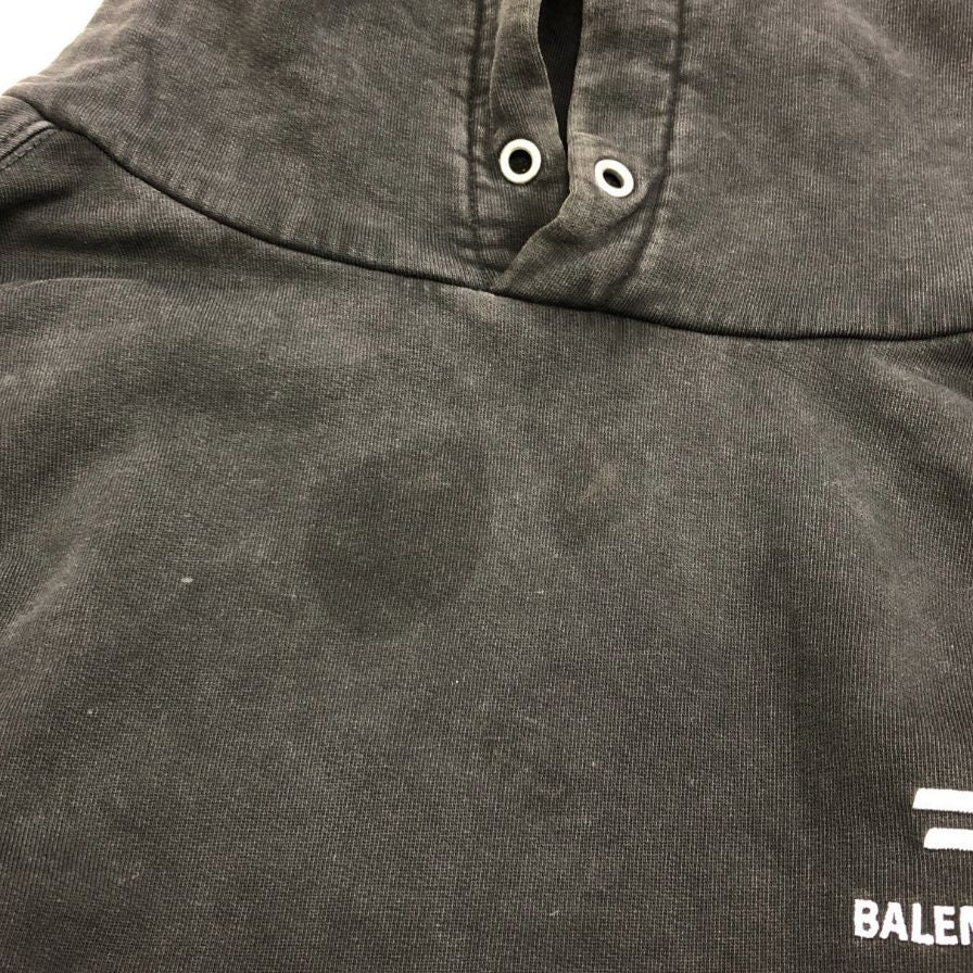 美品◆バレンシアガ プルオーバー パーカー 600583 21AW フロントロゴ ブラック サイズ XXL BALENCIAGA 【AFB28】