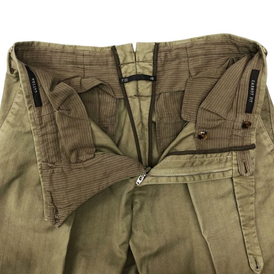 ピーティーゼロウーノ トラウザー コットン ヘリンボーン CARROT FIT ベージュ メンズ サイズ48 PT01【】