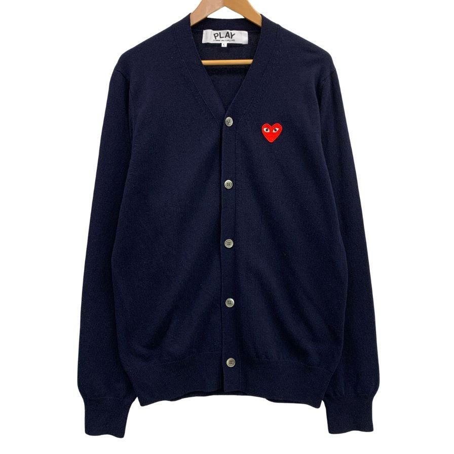 美品◆プレイ コムデギャルソン カーディガン ワッペン ネイビー メンズ サイズL PLAY COMME des GARCONS 【AFB20】