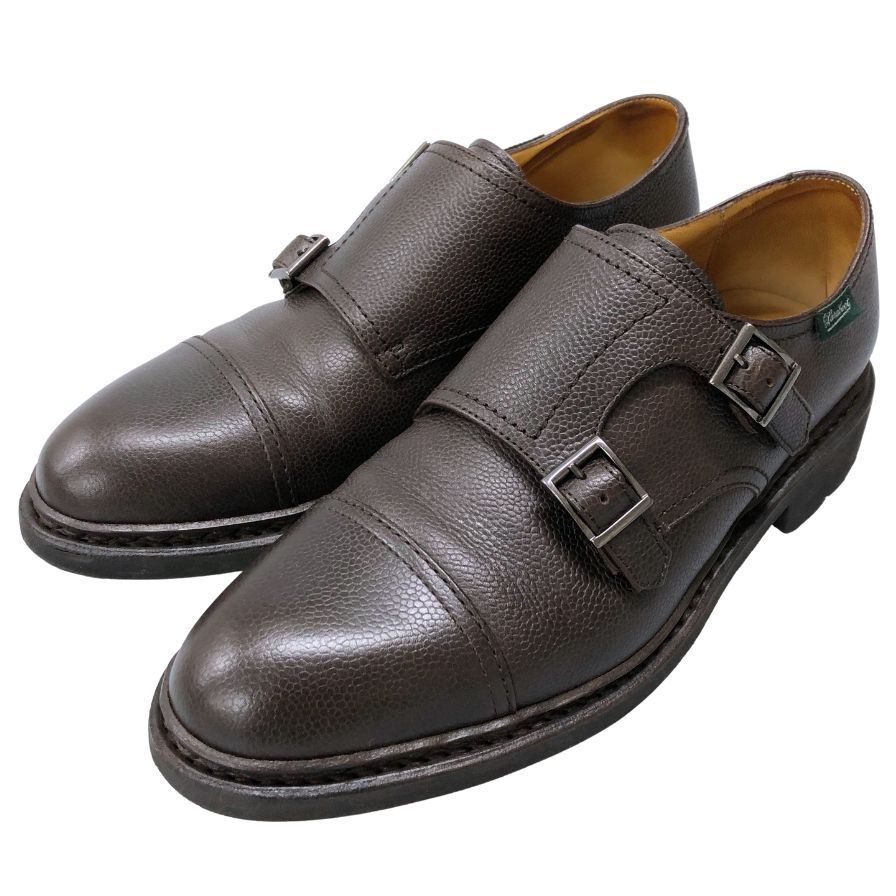 パラブーツ ポー ダブルモンク グレインレザー ブラウン サイズ 6 Paraboot ビジネスシューズ 約24.5cm【LA】【中古】