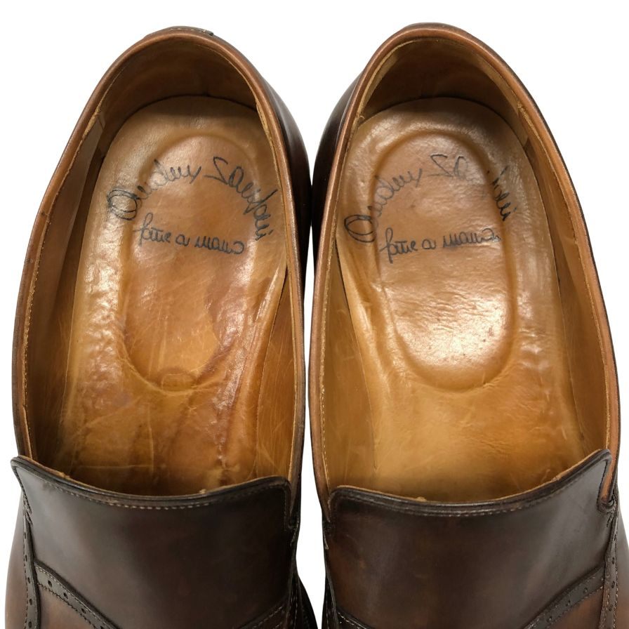 サントーニ レザーローファー ウィングチップ 本革 スリッポン 6699 ブラウン メンズ サイズ7 Santoni 約26.0cm【AFC29】