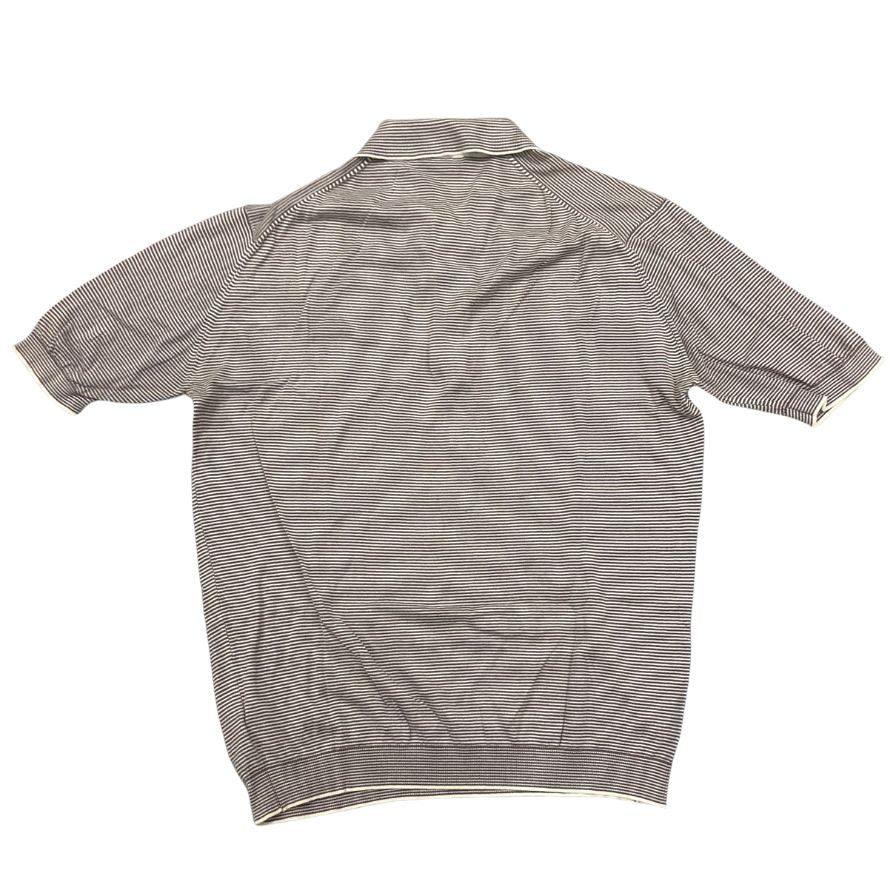 美品◆ジョンスメドレー ポロシャツ ニット 半袖 ボーダー サイズM メンズ グレー系 JOHN SMEDLEY 【AFB2】