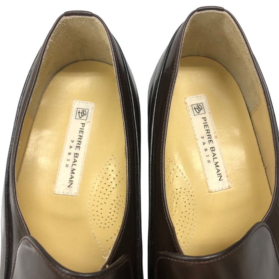 ピエールバルマン ローファー レザー ウッドソール メンズ サイズ7ハーフ ブラウン PIERRE BALMAIN 約25.5cm【AFD9】