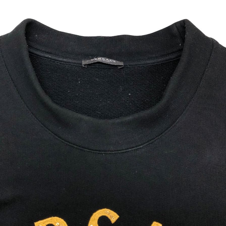極美品◆ヴェルサーチェ ロゴ トレーナー 1A01174 ブラック サイズ4 メンズ VERSACE 【AFB42】