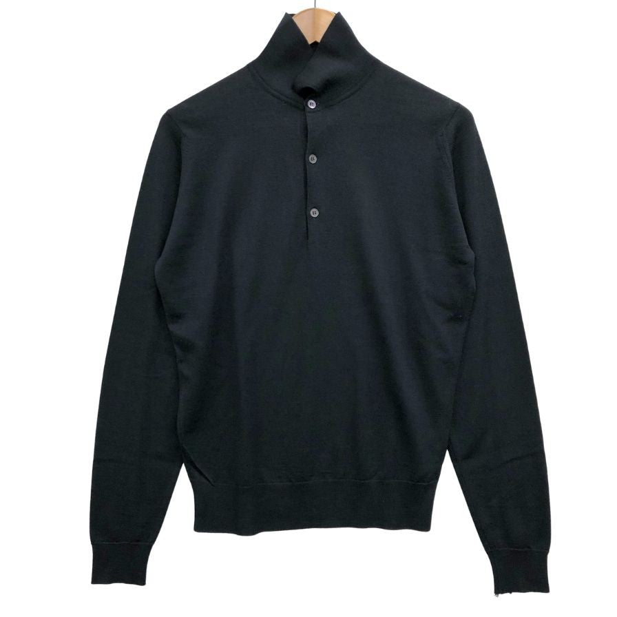 美品◆ジョンスメドレー ポロシャツ 長袖 毛 リブ メンズ サイズS ブラック JohnSmedley 【AFB13】
