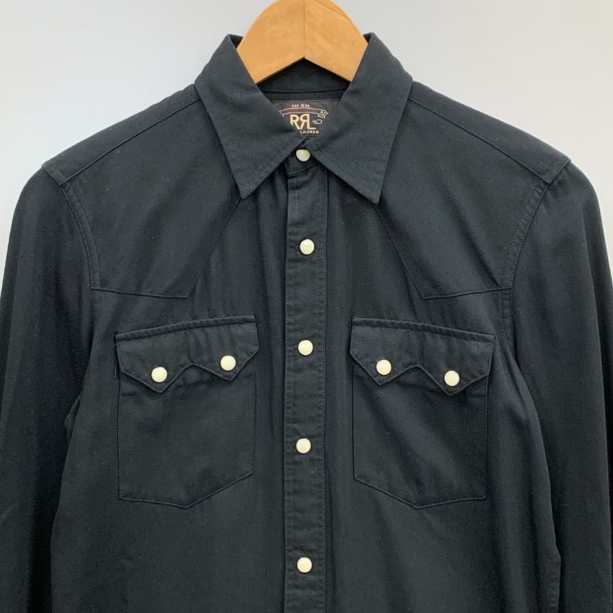 美品◆ダブルアールエル ラルフローレン ウエスタンシャツ スナップボタン レーヨン ブラック メンズ サイズ2 RRL RALPH LAUREN 【AFB27】