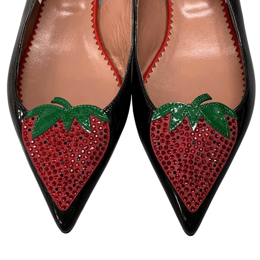 レッド ヴァレンティノ フラットシューズ サンダル ストロベリーモチーフ レディース サイズ36 ブラック RED VALENTINO 約22.5cm【AFC42】