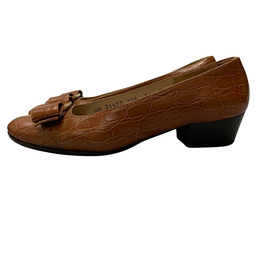 サルヴァトーレフェラガモ パンプス ヴァラリボン ブラウン レザー サイズ4C レディース Salvatore Ferragamo VADA 約23.0cm【AFD2】