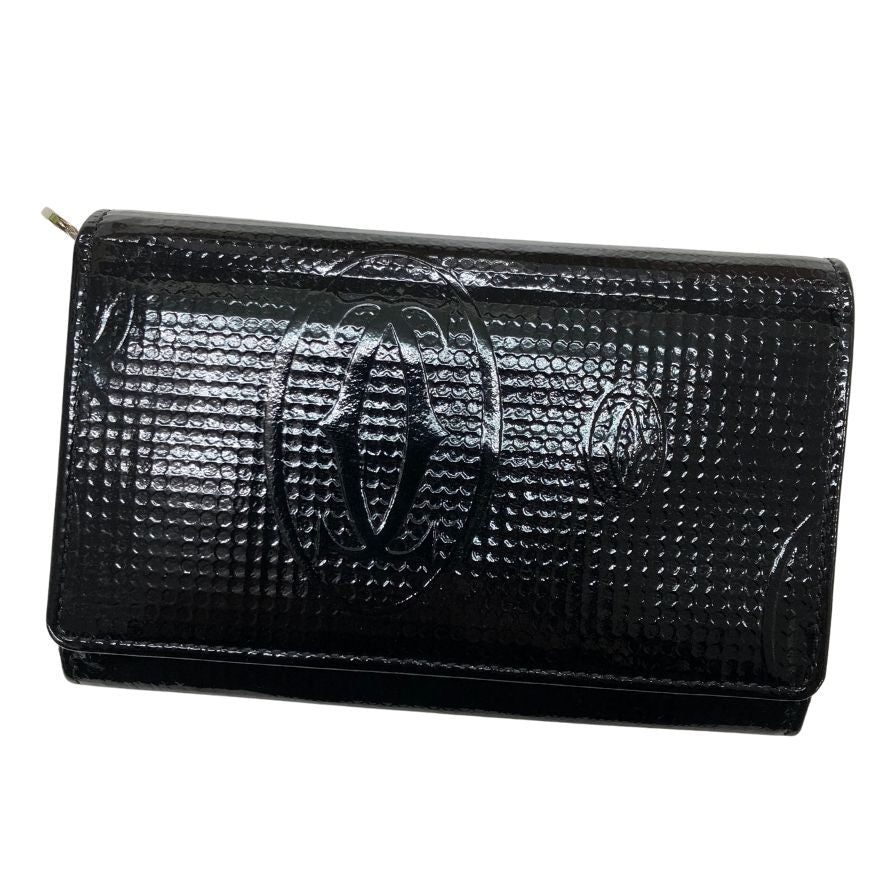 カルティエ 二つ折り財布 ハッピーバースデー L字ファスナー ブラック エナメル レディース Cartier【AFI18】