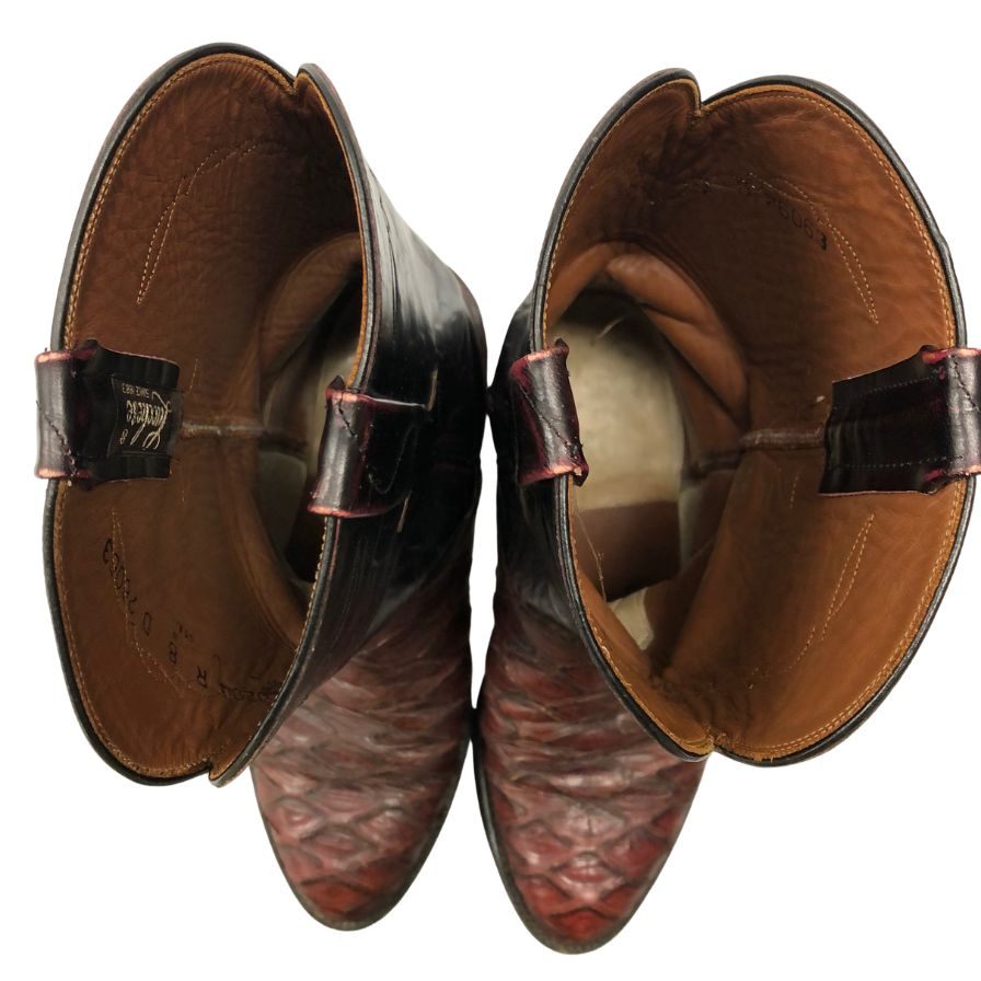 ルケーシー ローパーブーツ ピラルクー&レザーコンビ メンズ サイズ8D ブラウン系 Lucchese 約26.0cm【AFC18】