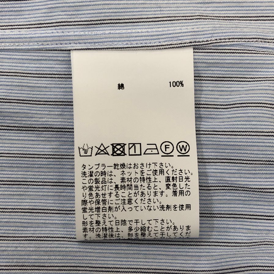 新品同様◆ジョンスメドレー シャツ ノーカラー バンドカラー 長袖 ストライプ メンズ ブルー系 サイズL JOHN SMEDLEY 【AFB4】