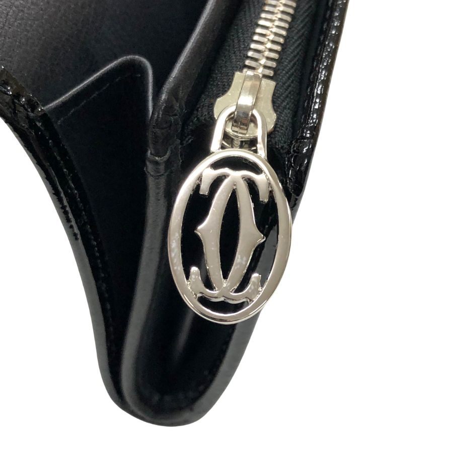 カルティエ 二つ折り財布 ハッピーバースデー L字ファスナー ブラック エナメル レディース Cartier【AFI18】
