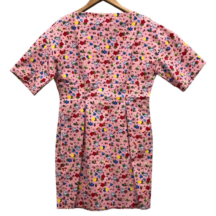 美品◆ラブモスキーノ ワンピース 半袖 花柄 コットン エラスタン サイズ46 レディース ピンク LOVE MOSCHINO 【AFB9】