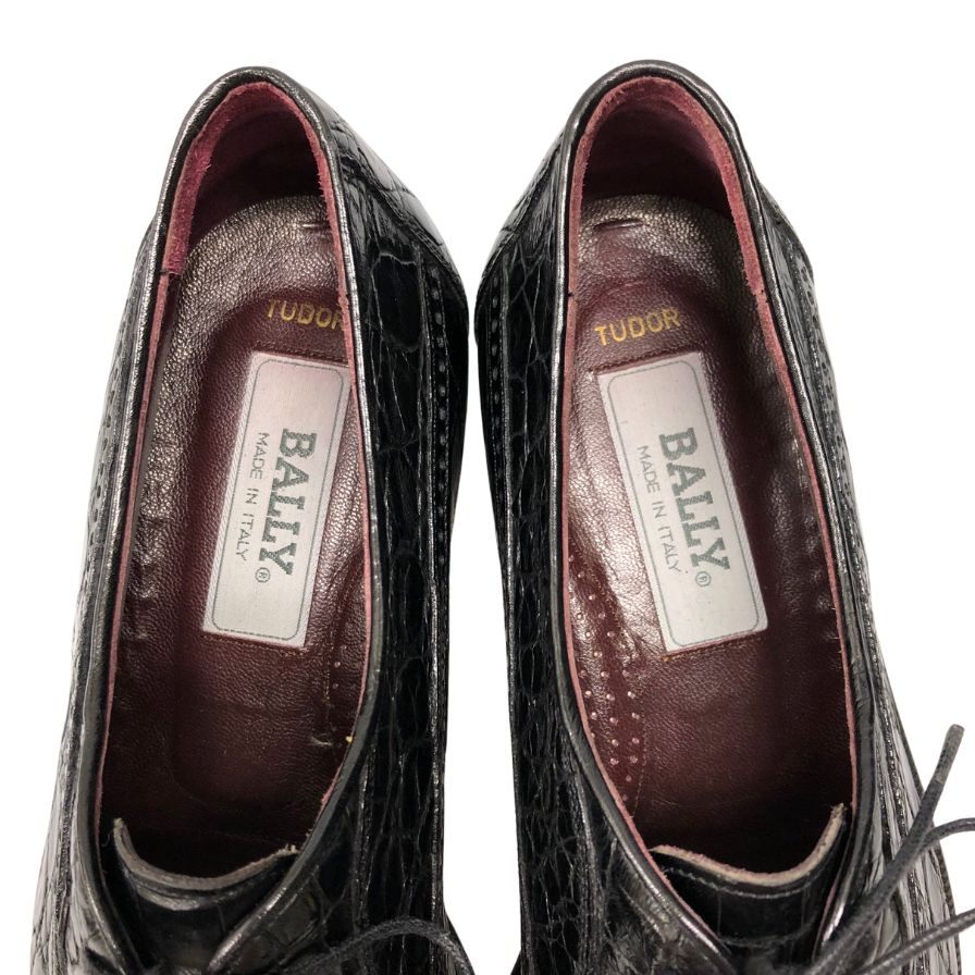 バリー レザーシューズ パンチドキャップトゥ クロコダイル レザー ブラック サイズUK7.5 BALLY 約26.0cm【AFC8】