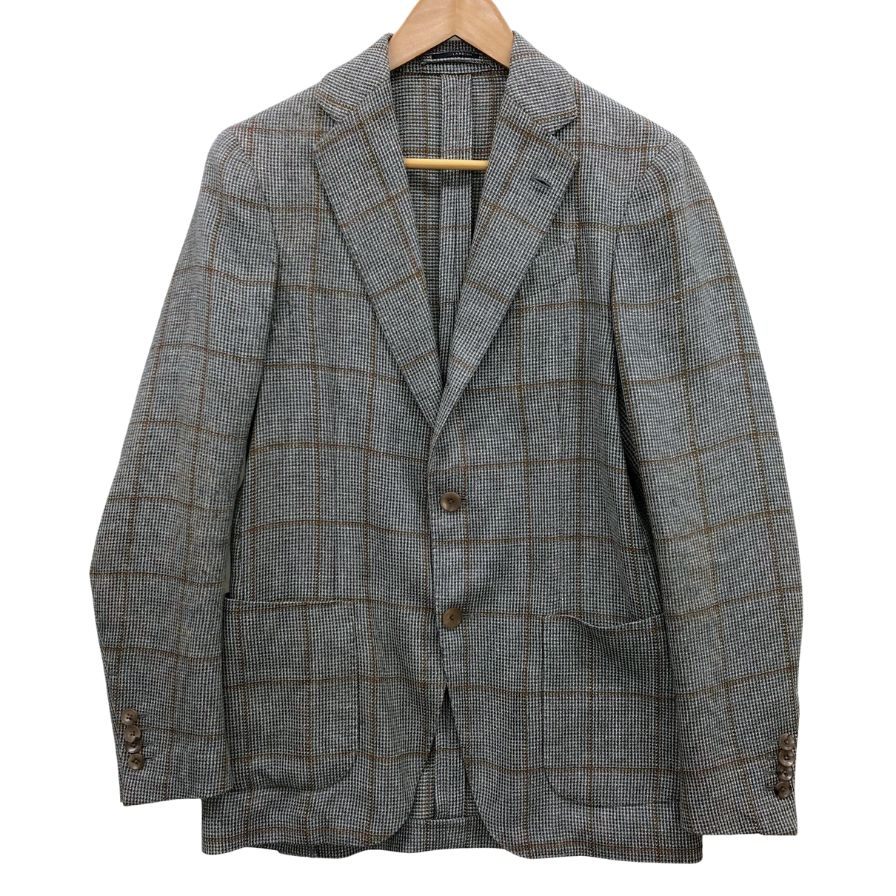 美品◆ラルディーニ テーラードジャケット ウール リネン シルク チェック柄 グレー系 サイズ42 7REG LARDINI 【AFB41】