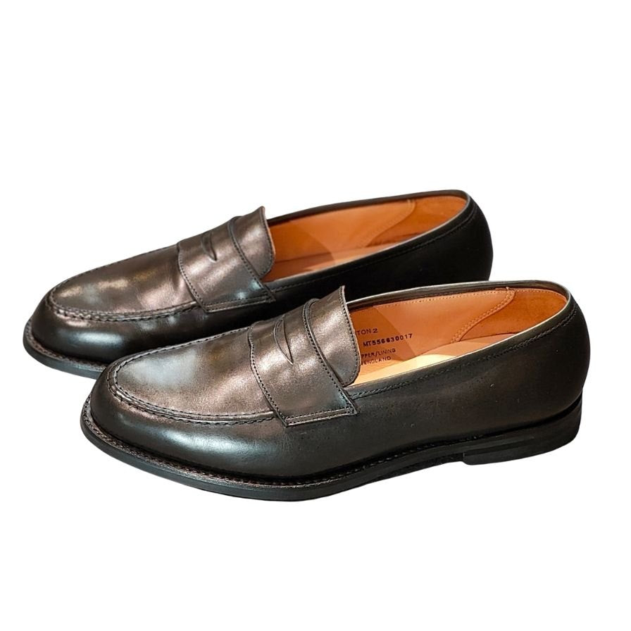 クロケット&ジョーンズ レザーシューズ ボストン2 ゴムソール 376ラスト サイズ7.5 ブラック ウォータプルーフカーフ Crockett&Jones Boston ビジネスシューズ 約26.5cm【LA】【中古】