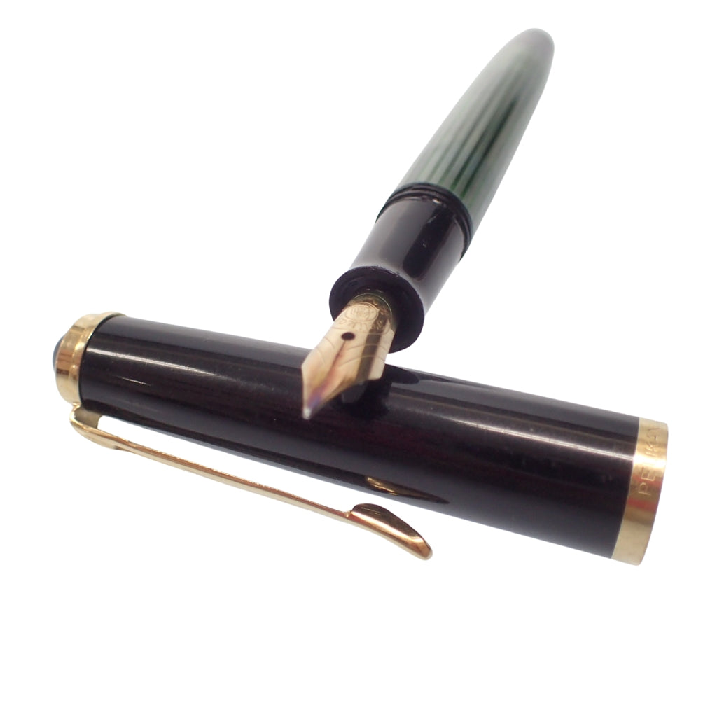 中古◆ペリカン 万年筆 スーベレーン ペン先14C585 縞 緑系 Pelikan【AFI16】