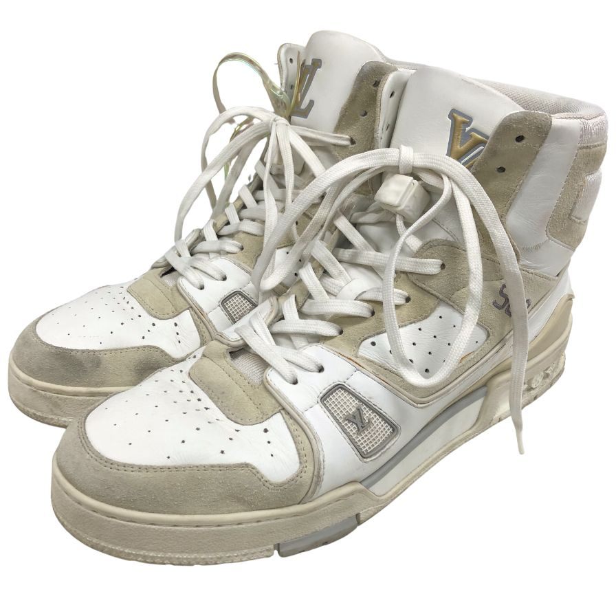 ルイ ヴィトン メンズ レザー ハイカットスニーカー LVトレイナーライン VL1119 2019 サイズ8 1/2 ホワイト LOUIS VUITTON 約27.0cm【AFC41】