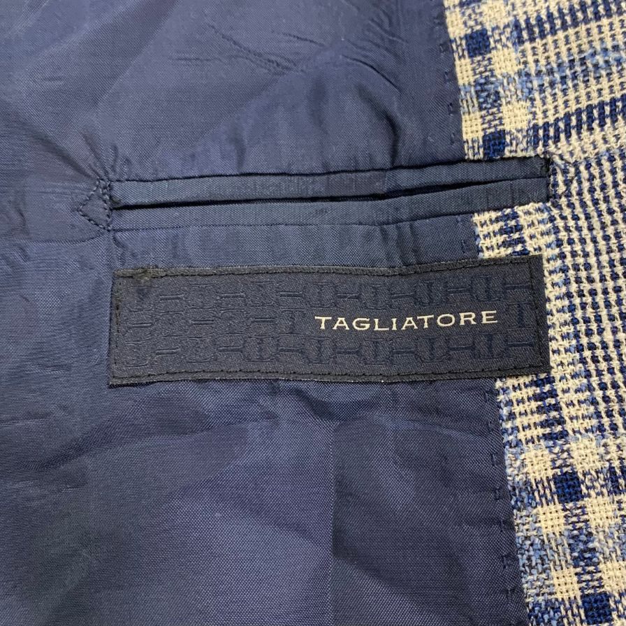 中古◆タリアトーレ テーラードジャケット 2B 1SVS22K ウール リネン チェック メンズ サイズ48 グレー系 TAGLIATORE 【AFB6】