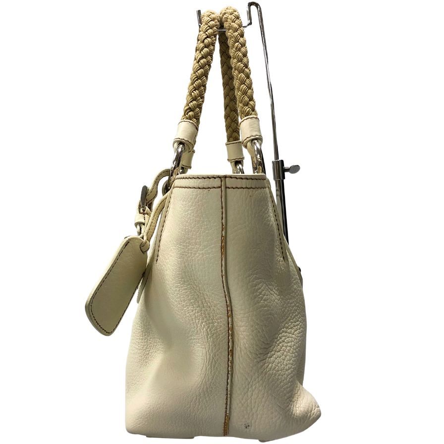 プラダ ハンドバッグ グレインレザー 編み込み ホワイト レディース PRADA【AFE12】