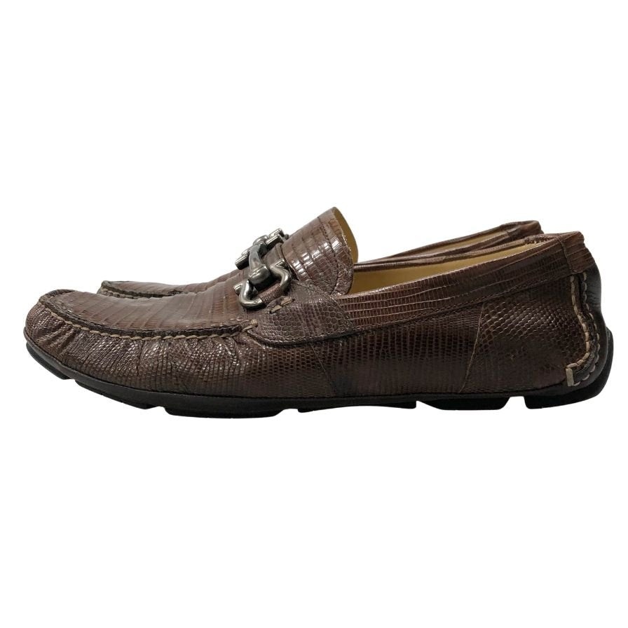 サルヴァトーレフェラガモ ローファー ガンチーニ リザード ブラウン メンズ サイズ6 Salvatore Ferragamo 約24.5cm【AFC44-2】