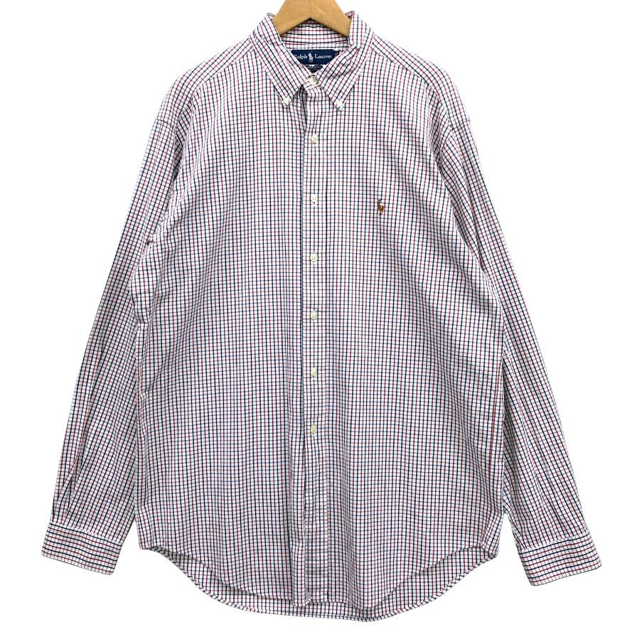 美品◆ラルフローレン 長袖シャツ ボタンダウン 胸刺繍 チェック メンズ サイズ16 1/2 RALPH LAUREN 【AFB17】