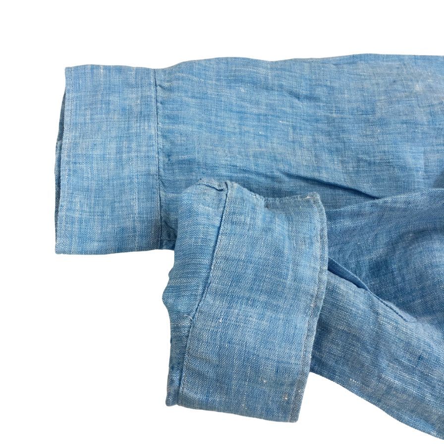 極美品◆ザッカス ノーカラーシャツ リネン メンズ サイズ41 ブルー XACUS 【AFB47】