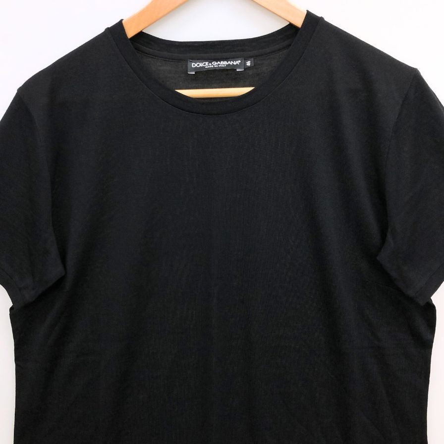 美品◆ドルチェ&ガッバーナ ウール100% ラウンドネック トップス Tシャツ イタリア製 レディース サイズ46 ブラック DOLCE & GABBANA 【AFB46】