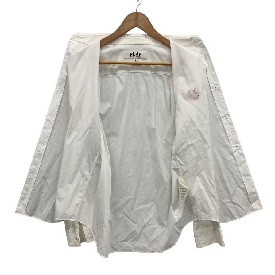 中古◆プレイ コムデギャルソン 長袖シャツ ワッペン ハート ホワイト メンズ サイズL PLAY COMME des GARCONS 【AFB44】