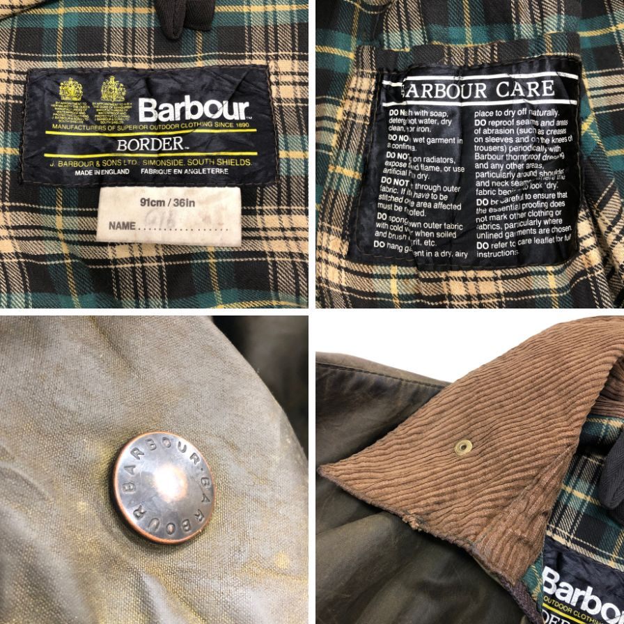 中古■バブアー ボーダー 2ワラント オイルドジャケット YKKジップ メンズ サイズC36 カーキ barbour 【AFA3】