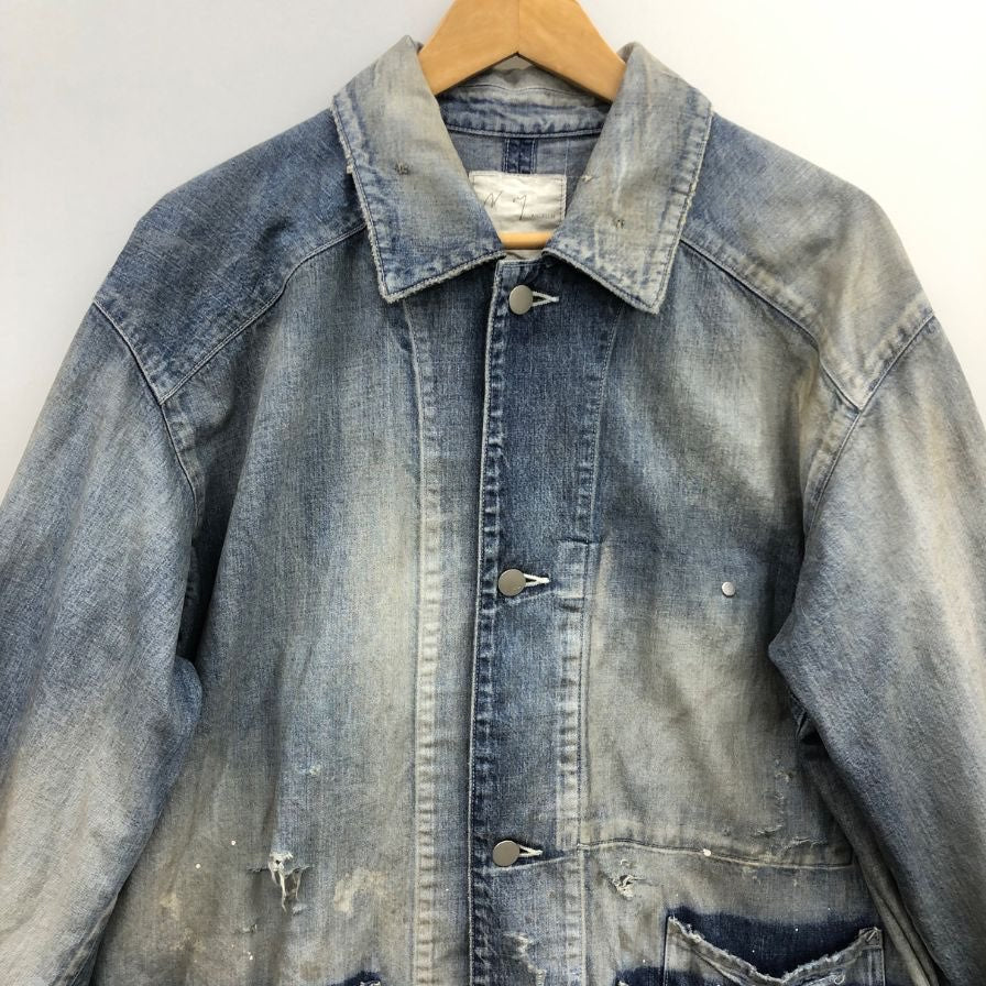 極美品◆アンセルム デニム カバーオール ジャケット ブルゾン ダメージ加工 25年モデル メンズ サイズ1 Ancellm 【AFB6】