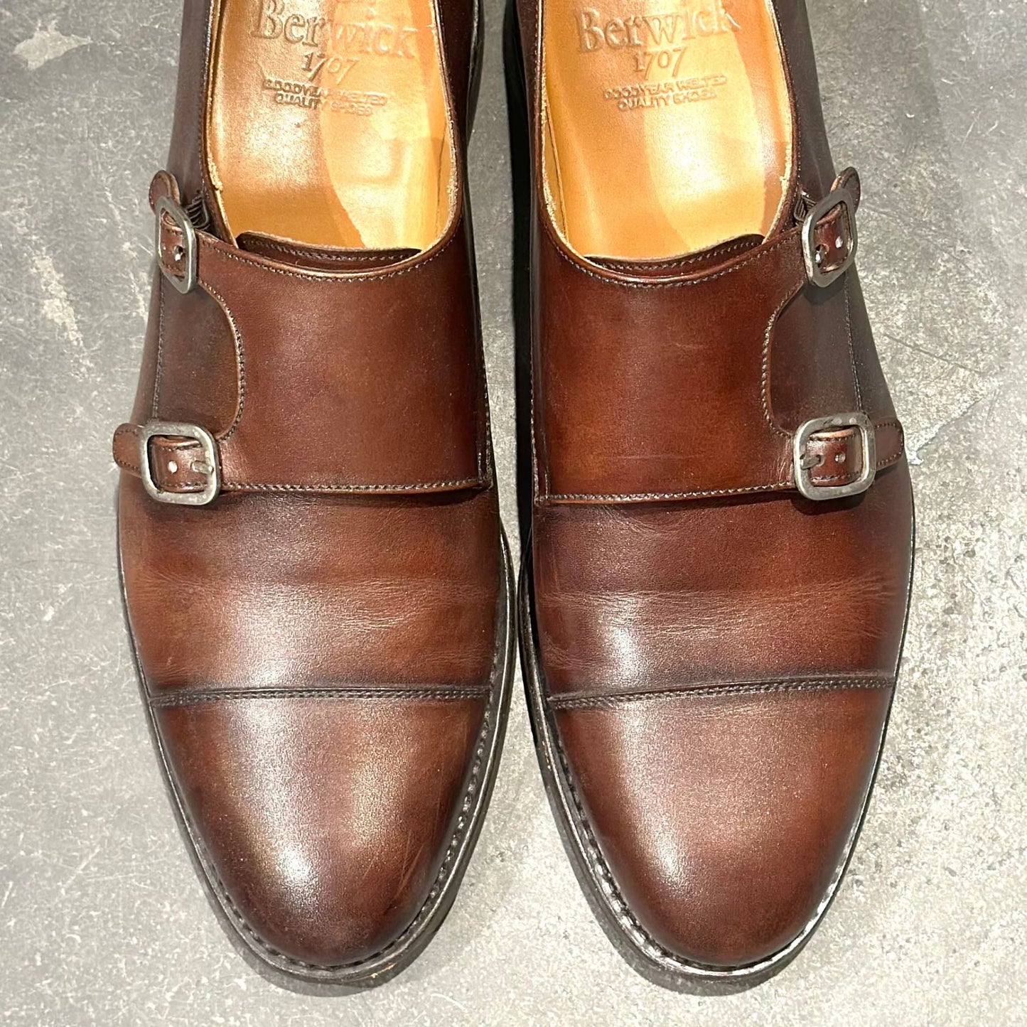 バーウィック レザーシューズ 5425 ダブルモンク ダークブラウン サイズUK7.5 Berwick ビジネスシューズ 約26.0cm【LA】【中古】