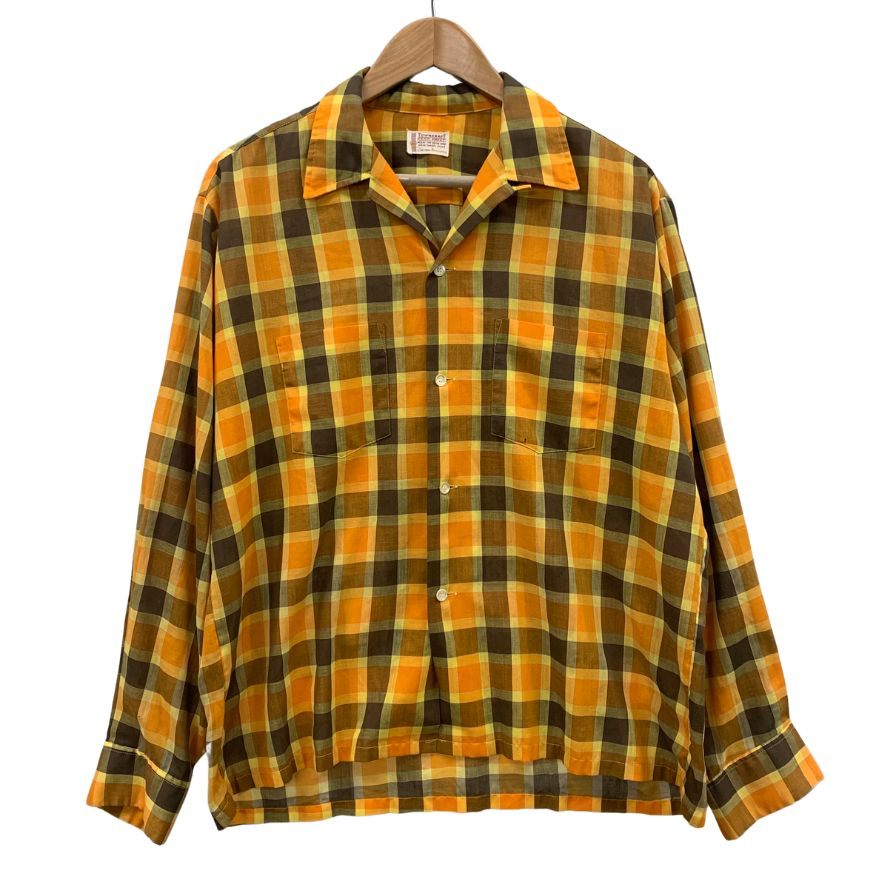 美品◆タウンクラフト 60-70S 開襟シャツ PENN-PRESTタグ チェック メンズ サイズL TOWNCRAFT 【AFB24】