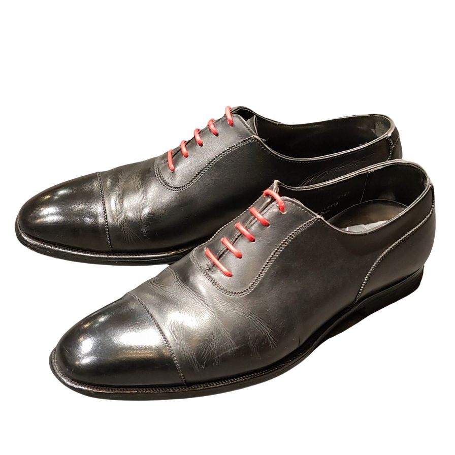 クロッケット&ジョーンズ レザーシューズ スタンフォード アデレード ブラック 紐カスタム赤 メンズ サイズUK6.5E CROCKETT&JONES ビジネスシューズ 約25.5cm【LA】【中古】