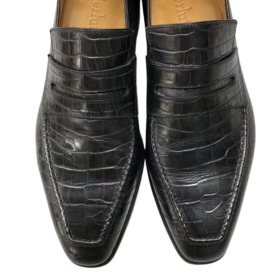 ベルルッティ ローファー 348 クロコ型押し ブラック メンズ サイズ7.5 Berluti ローファー 約26.0cm【LA】【中古】