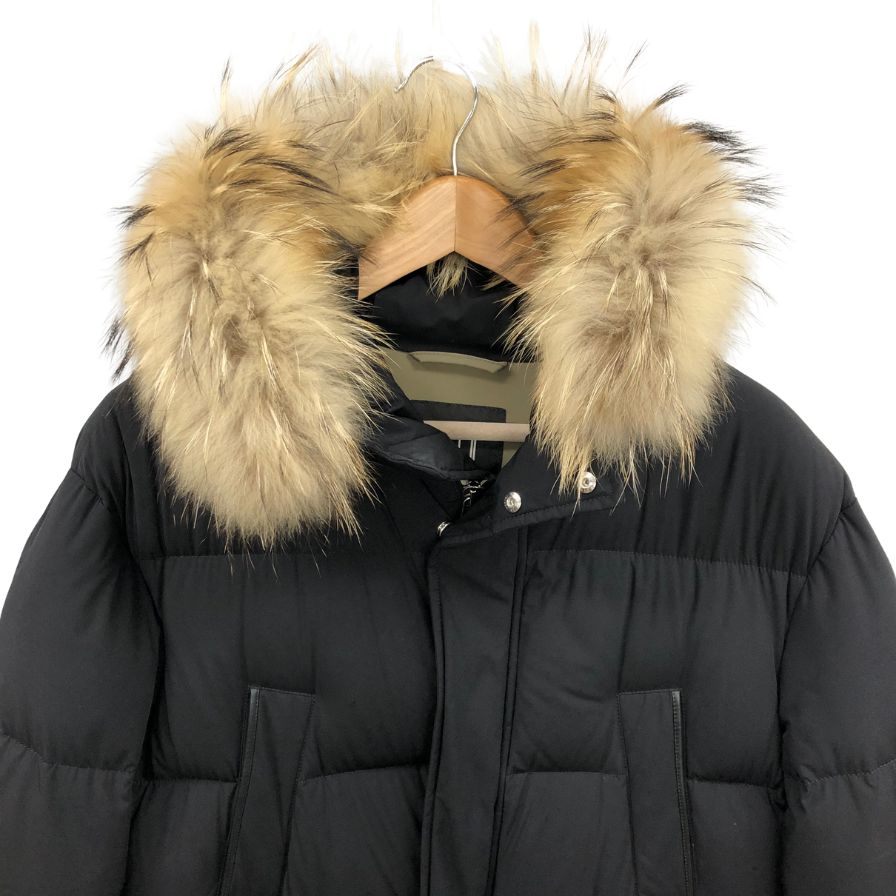 極美品◆ダンヒル ロンドン メンズ ラクーン ダウンハーフコート ファー付 サイズL ブラック dunhill london 【AFA13】
