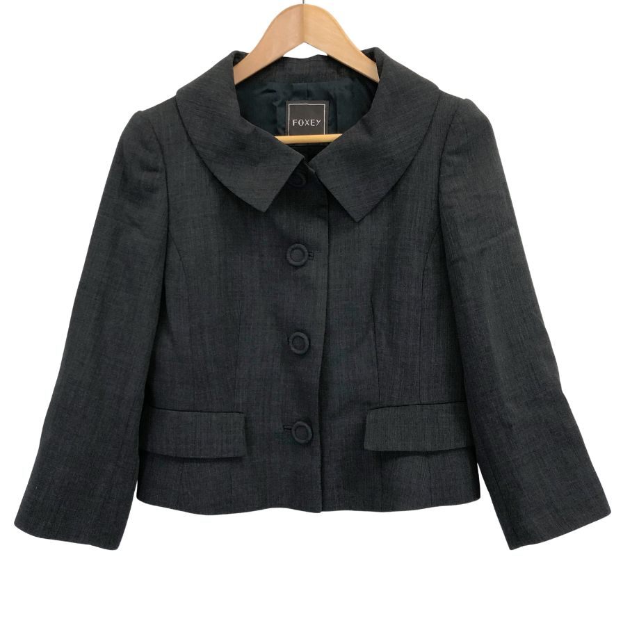 美品◆フォクシー アンサンブル スーツ ジャケット 24939 40サイズ ダークグレー FOXEY 【AFB45】
