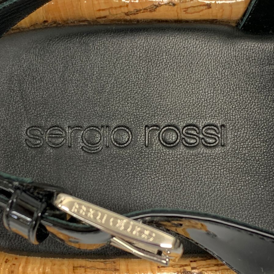 セルジオロッシ フラットサンダル エナメル ブラック レディース サイズ35.5 Sergio Rossi 約22.0cm【AFC4】