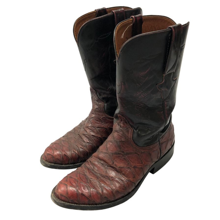 ルケーシー ローパーブーツ ピラルクー&レザーコンビ メンズ サイズ8D ブラウン系 Lucchese 約26.0cm【AFC18】
