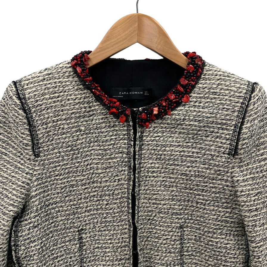 中古◆ザラ ウーマン ノーカラージャケット ツイード レディース サイズL ZARA WOMAN 【AFB40】