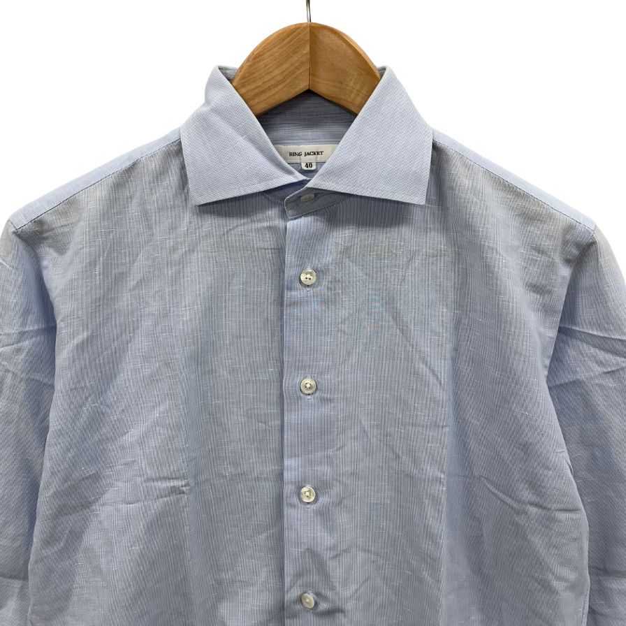 美品◆リングヂャケット シャツ ドレスシャツ コットン リネン ブルー サイズ40 メンズ RING JACKET 【AFB21】