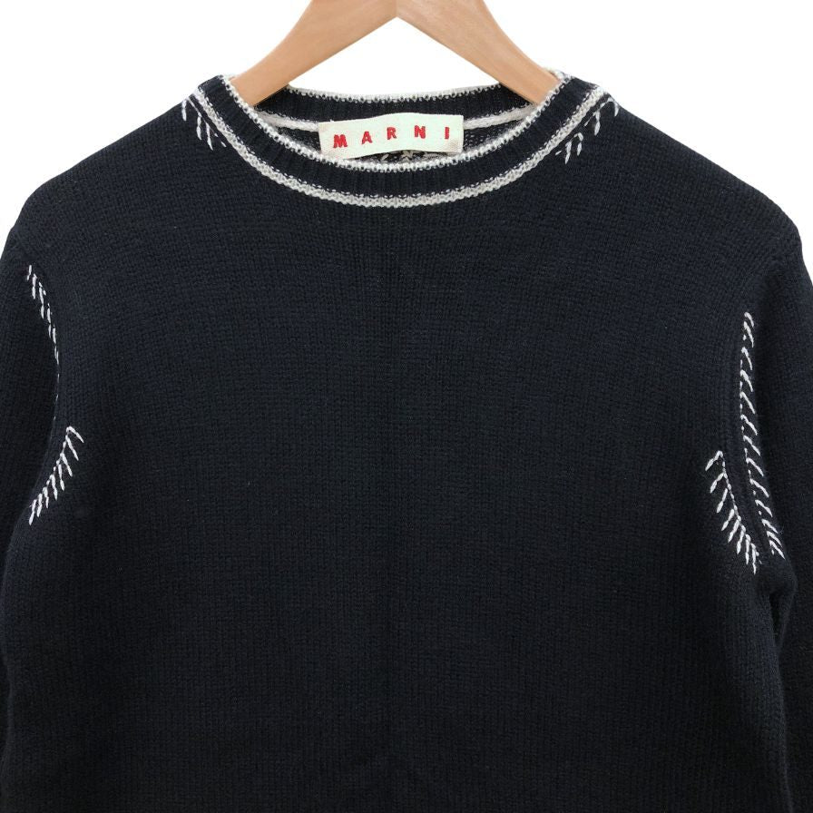 極美品◆マルニ ニット セーター カシミア100% ステッチあしらい レディース サイズ40 ブラック MARNI 【AFB29】