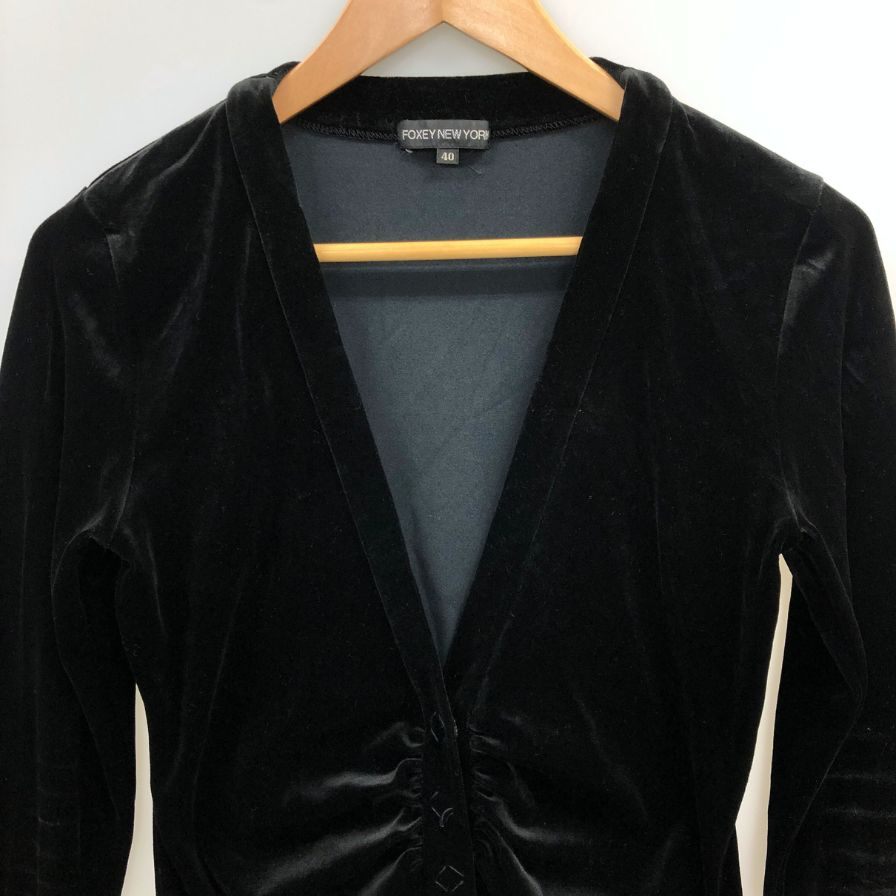 美品◆フォクシー ニューヨーク ベロア風カーディガン ブラック 40サイズ 19842-ARJAY50 FOXEY NEW YORK 【AFB8】