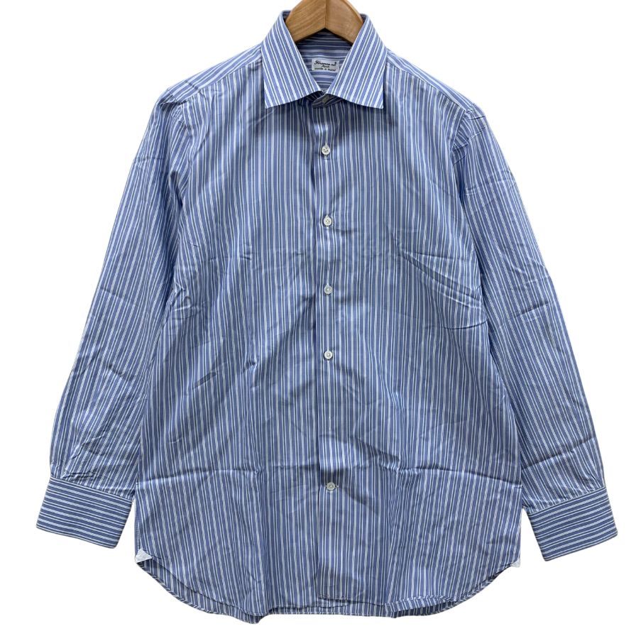 美品◆フィナモレ シャツ ドレスシャツ イタリア製 コットン ストライプ柄 ブルー サイズ16/41 メンズ FINAMORE 【AFB21】