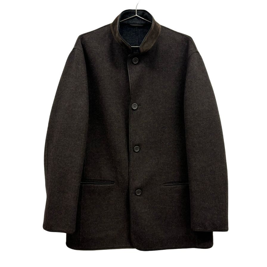 極美品◆エルメネジルド ゼニア コート ジャケット ウール 袖等レザーあしらい ブラウン サイズ52 Ermenegildo Zegna 【AFB33】