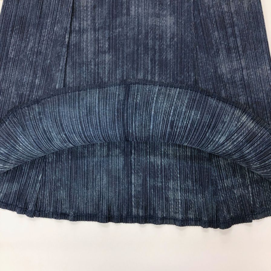 プリーツプリーズ イッセイミヤケ フレアロングスカート デニム転写 ネイビー レディース サイズ4 PP53-JG516 PLEATS PLEASE ISSEY MIYAKE【AFB1】