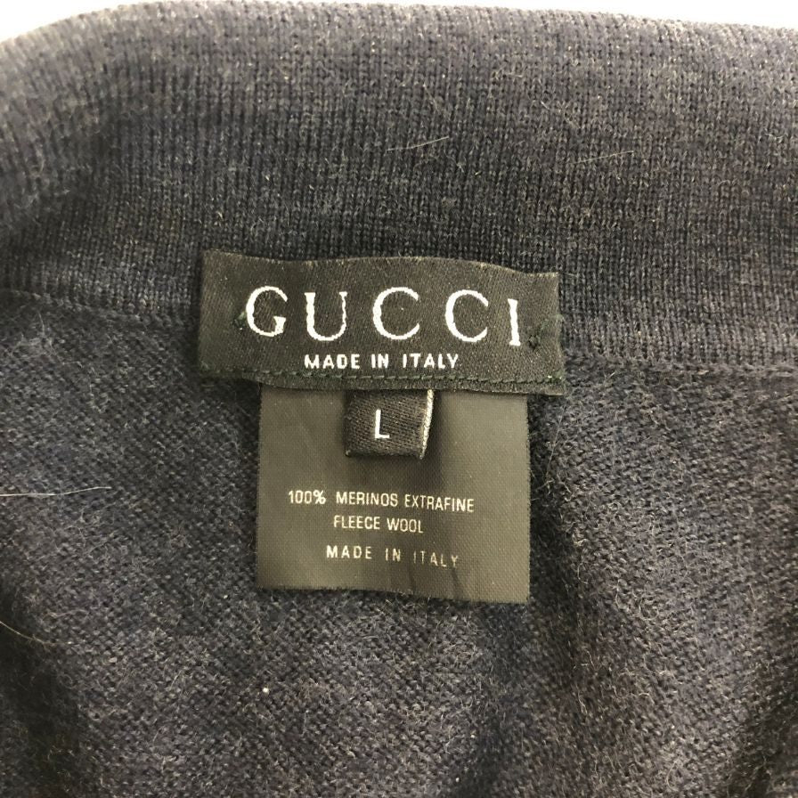 中古■グッチ ニット ポロシャツ 長袖 ウール 100% ネイビー サイズ L GUCCI 【AFB41】