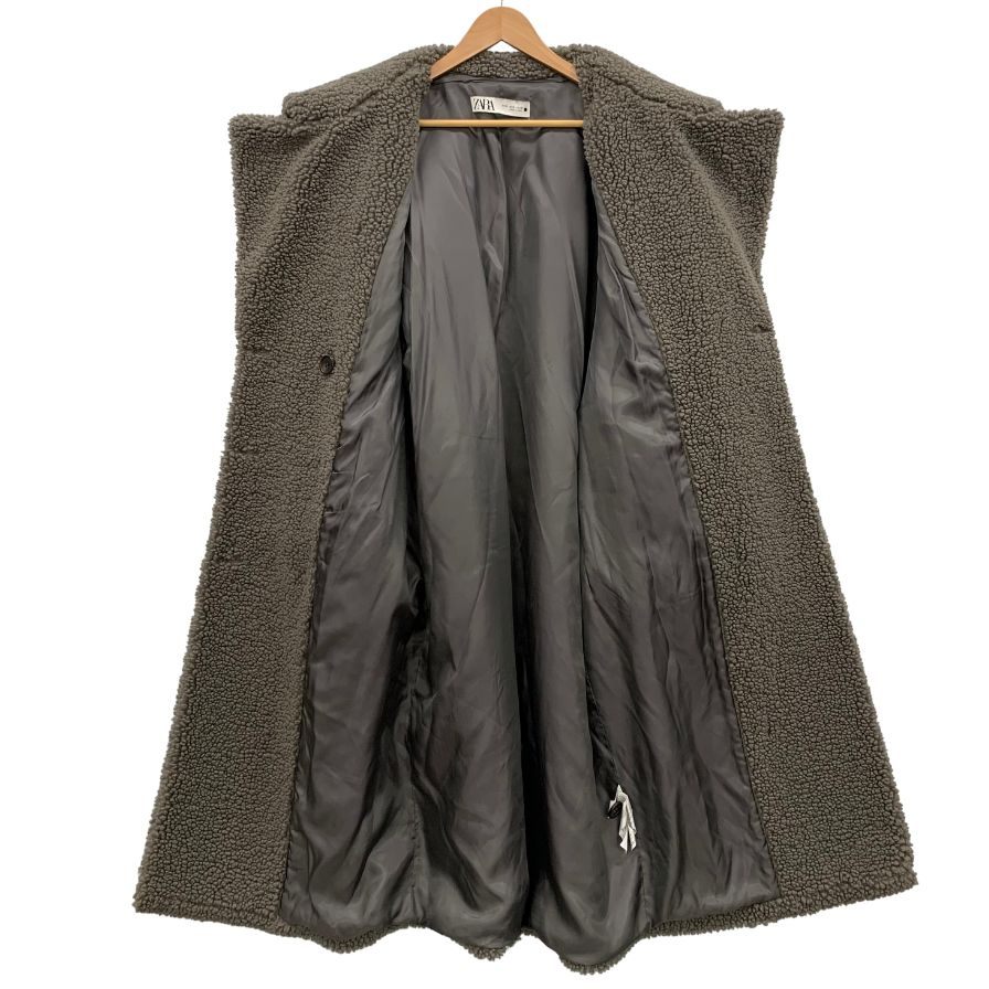 美品◆ザラ ボアコート ロング丈 グレー レディース サイズM ZARA 【AFA8】